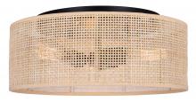  IFM1149A15NBK - BELLAMY 16.25 in. 3-Light 60-Watt Boho Black Flush Mount with Natural Rattan Shade