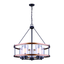 Canarm ICH740A05RBB24 - CANMORE, ORB + Brushed wood effect Color, 5 Lt 24&#34; Chain Chandelier, Clear Glass, 100W Type A