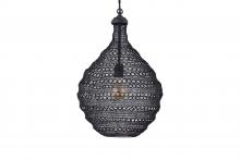  IPL2084B01BK - ZAIN, Black Color, 1 Lt Black Cloth Cord and Chain Pendant, 40W Type A, 14.5" W x 21.6" H