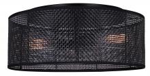  IFM1149A15BK - BELLAMY 16.25 in. 3-Light 60-Watt Contemporary Black Flush Mount with Black Faux Rattan Shade