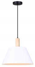  IPL1124A01BWW - Harlyn 60-Watt 1 Light Matte Black, Matte White, and Real Wood Modern Rustic Pendant with White Meta