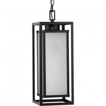 Progress P550141-31M - Unison Collection One-Light Matte Black Etched Seeded Glass Contemporary Hanging Lantern