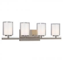 Galaxy Lighting 718714BN - 4-Light Vanity in Brushed Nickel with Satin White Inner Glass & Clear Outer Glass