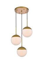  LD6072BR - Eclipse 3 Lights Brass Pendant with Frosted White Glass