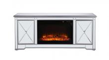  MF601S-F1 - 60 In. Mirrored Tv Stand with Wood Fireplace Insert in Antique Silver