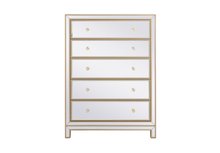  MF72026G - 34 Inch Mirrored Five Drawer Cabinet in Gold