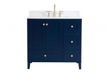  VF18036BL-BS - 36 Inch Single Bathroom Vanity in Blue with Backsplash