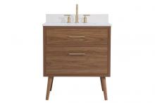  VF41030WB-BS - 30 Inch Bathroom Vanity in Walnut Brown with Backsplash