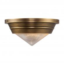  FM348010VBPG - Willard 10-in Vintage Brass/Prismatic Glass 1 Light Flush Mount