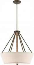 Nuvo 60/5896 - Seneca - 4 Light 22&#39;&#39; Pendant with Beige Linen Fabric Shade - Aged Bronze Finish with Rope