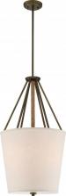 Nuvo 60/5899 - Seneca - 3 Light 17&#39;&#39; Pendant with Beige Linen Fabric Shade - Aged Bronze Finish with Rope