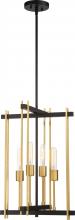 Nuvo 60/6525 - Marion - 4 Light Pendant - Aged Bonze Finish with Natural Brass Accents