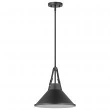  60/7645 - Zelda; 1 Light Pendant; Medium Base; 60 Watt; Black Finish; Black Metal Shade; Faux Leather Straps