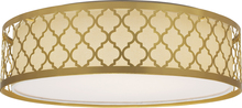  62/987 - 15" Filigree LED Decor Flush Mount Fixture - Natural Brass Finish - White Fabric Shade